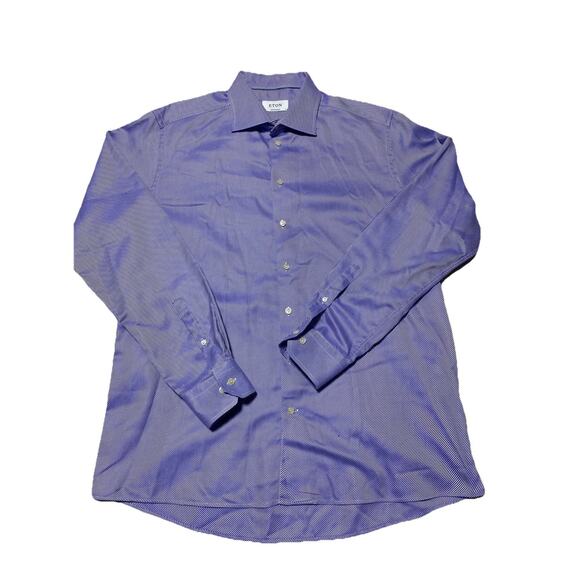 Eton Dress Shirt Mens XL 18 Purple Contemporary Striped Formal Business - Picture 1 of 9